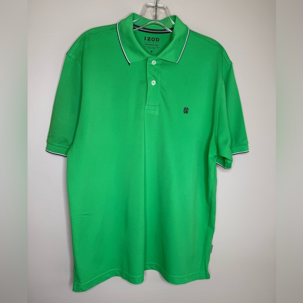 Izod Luxury Sport Performance Green Polo Shirt Classic Style Size Medium